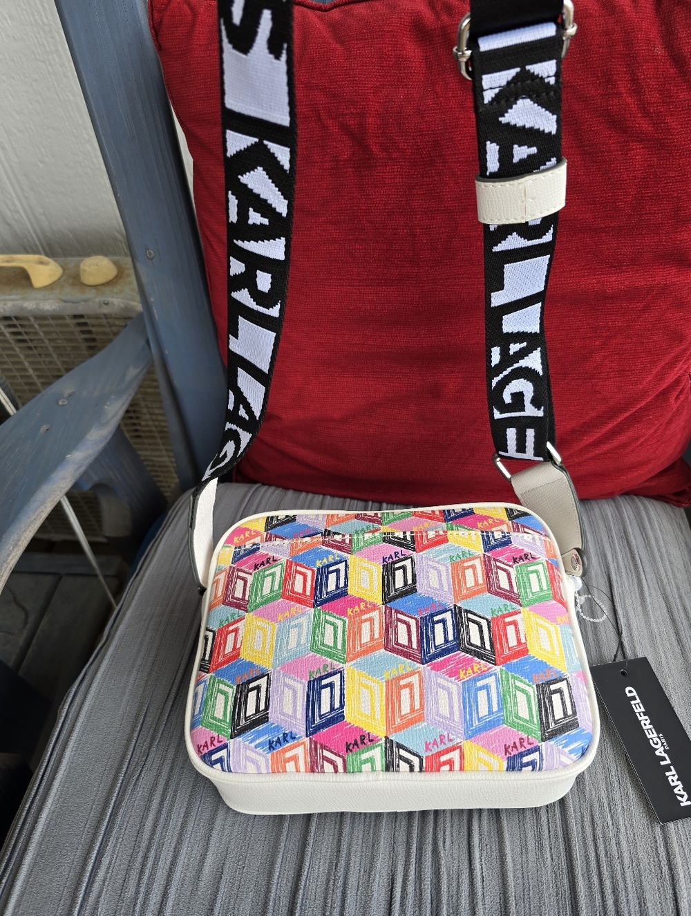 Karl Lagerfeld NWT White Trim Multicolor Geometric Crossbody Paris 9x7.25x4